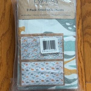 Baby Essentials 2 Pack Fitted Crib Bed Sheets - Dino and Camo Print Brand New